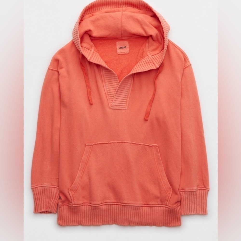 AERIE DOWN-TO-EARTH HENLEY HOODIE Washed Tangerine size XS - Picture 5 of 17